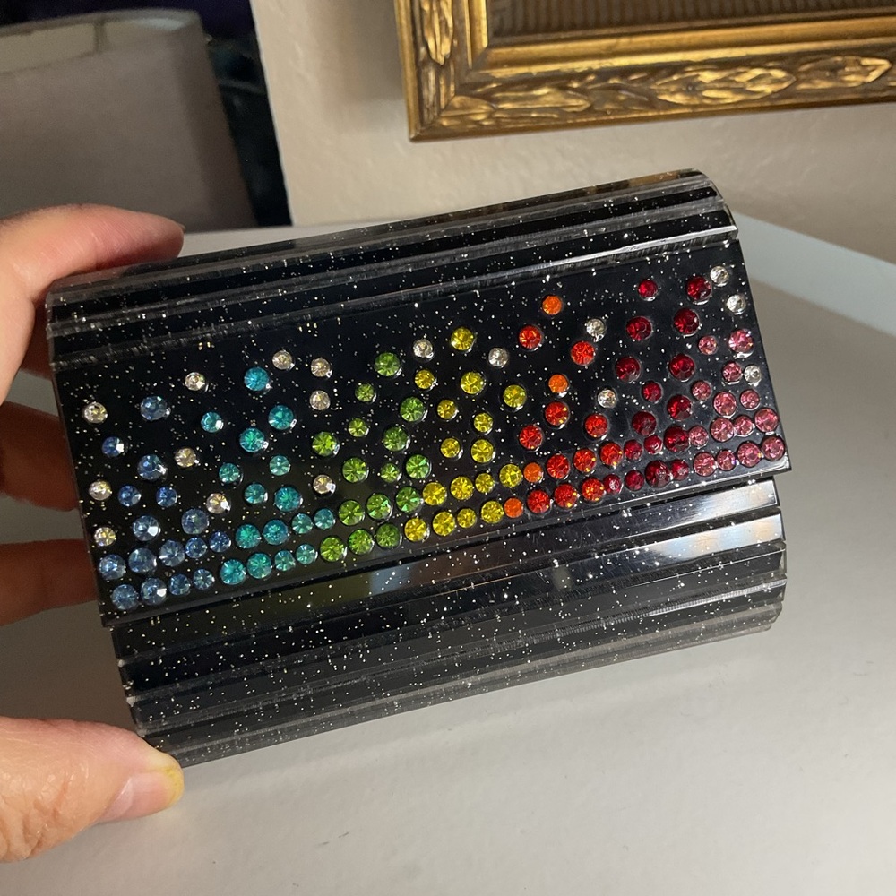 KURT GEIGER MINI PARTY CLUTCH REMOVABLE BEADED STRAP BLACK WITH CRYSTALS NWOT - Picture 10 of 11